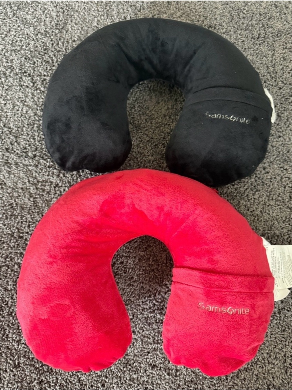 Samsonite Memory Foam Travel Neck Pillows Red Black Set of 2